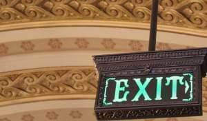 Exit sign inside the state capitol building in Springfield.