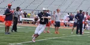 Quarterback Jeff George, Jr. throws a pass during spring practice on Saturday April 16.