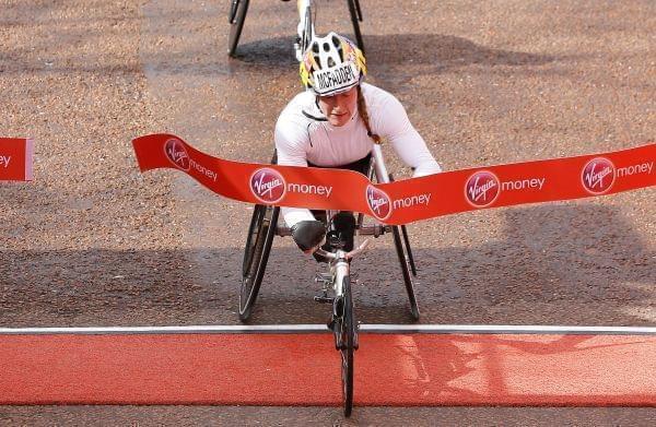 Tatyana McFadden wins the women's wheelchair race in the 2016 London Marathon.