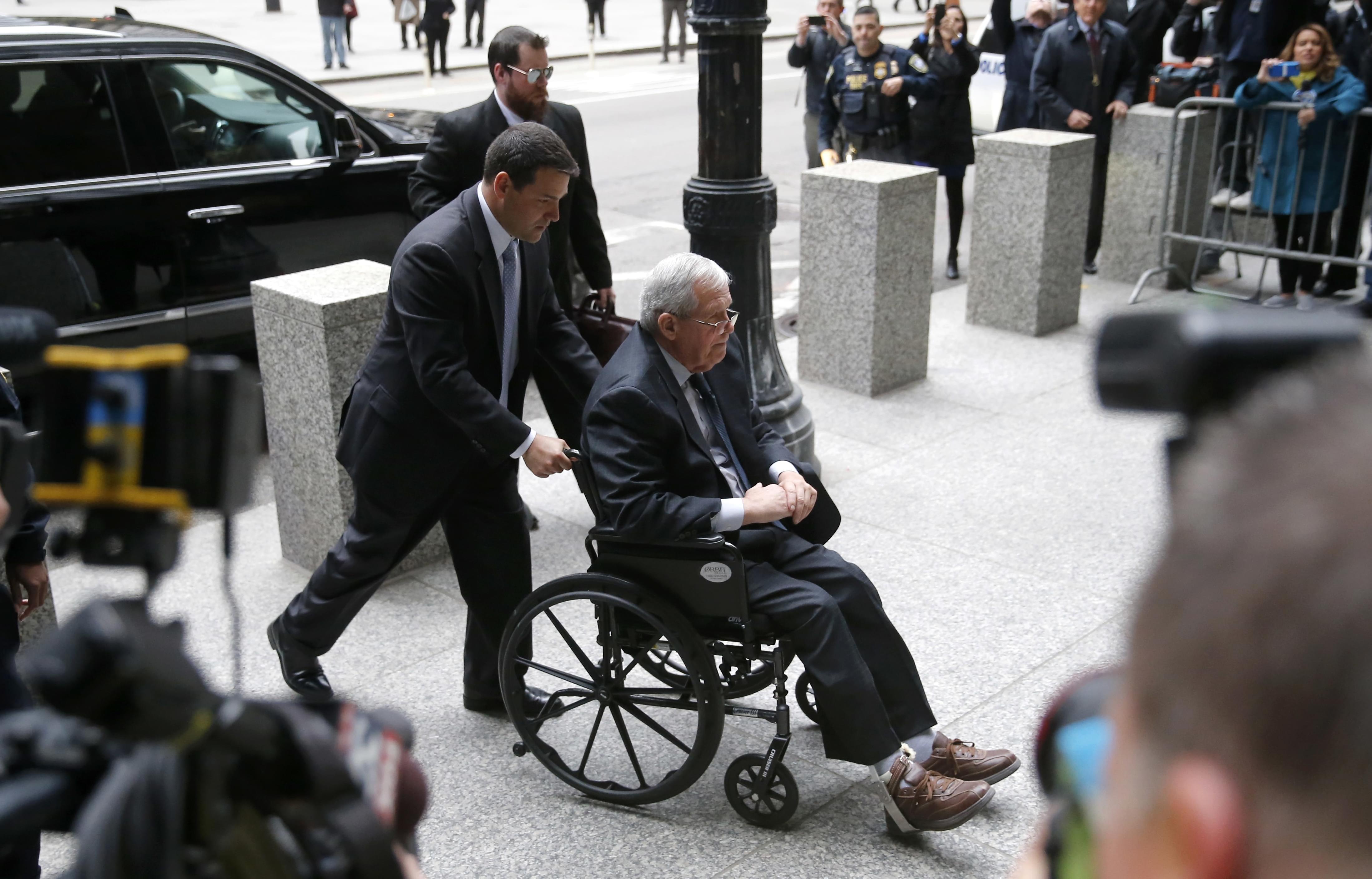 Former House Speaker Dennis Hastert arrives at the federal courthouse Wednesday, April 27, 2016, in Chicago, for his sentencing on federal banking charges which he pled guilty to last year.