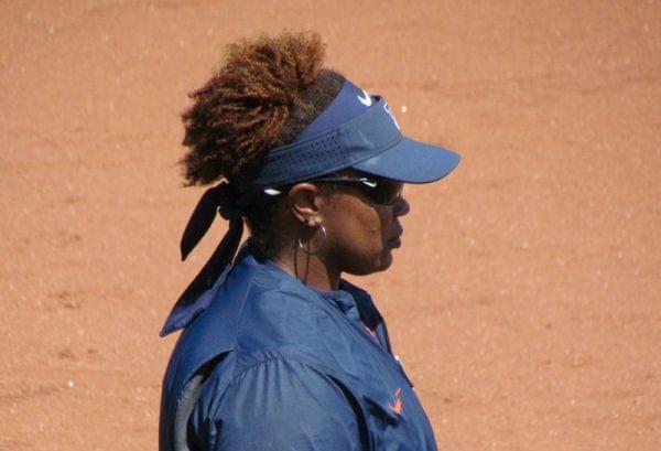 Illinois softball coach Tyra Perry on the field.
