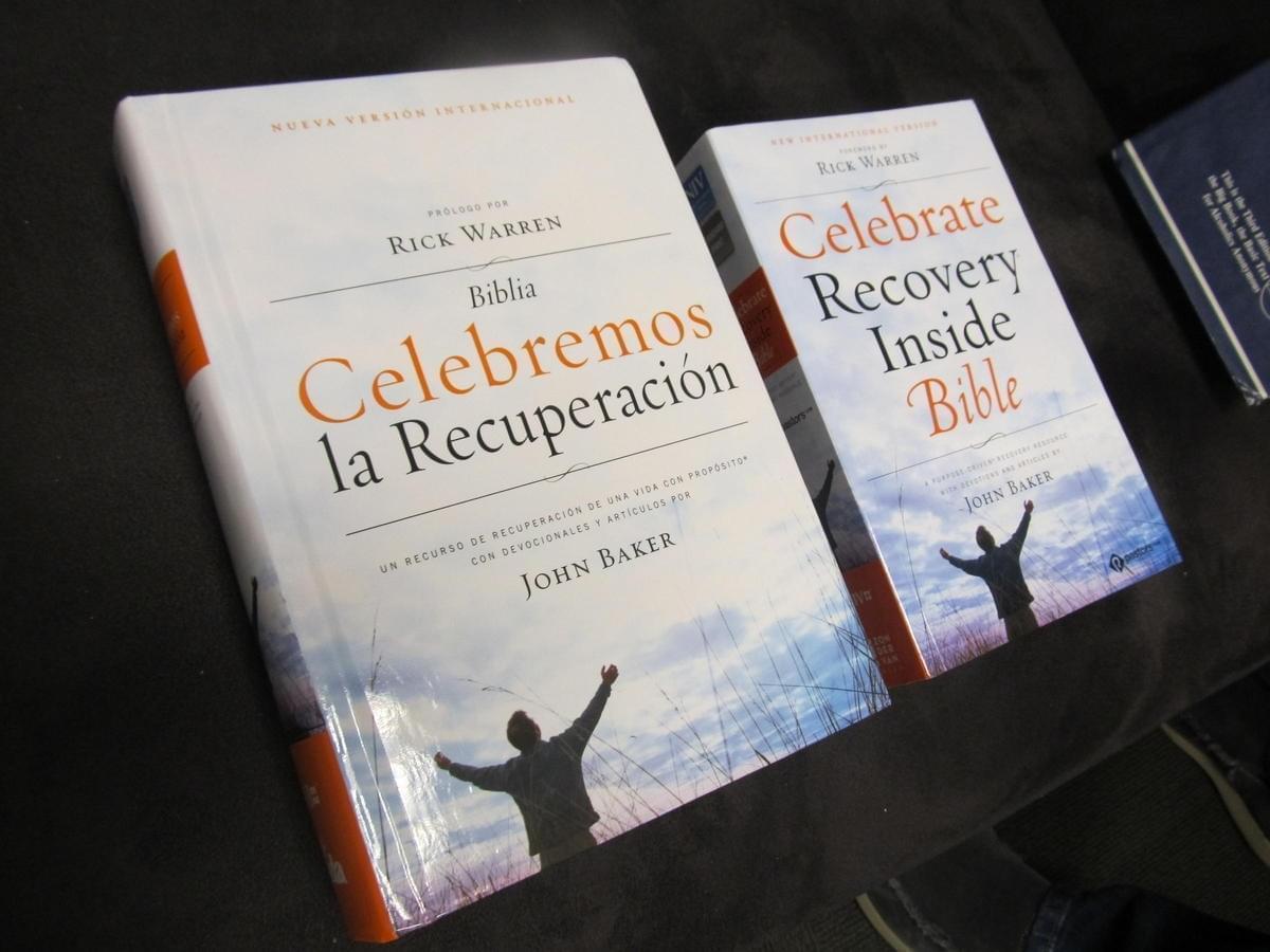 Copies of the "Celebrate Recovery Inside Bible" in english and spanish.