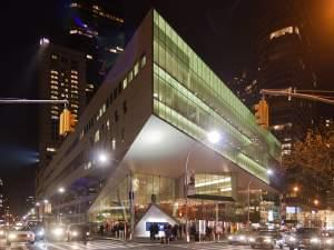 Alice Tully Hall and the Juilliard School at night.