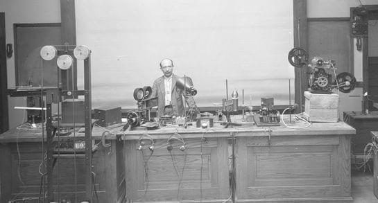 Joseph Tykociner and his equipment for sound-on-film movies. 