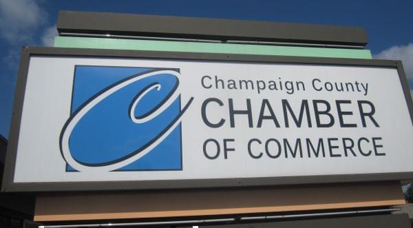 Sign for the Champaign County Chamber of Commerce.