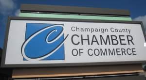 Sign for the Champaign County Chamber of Commerce.