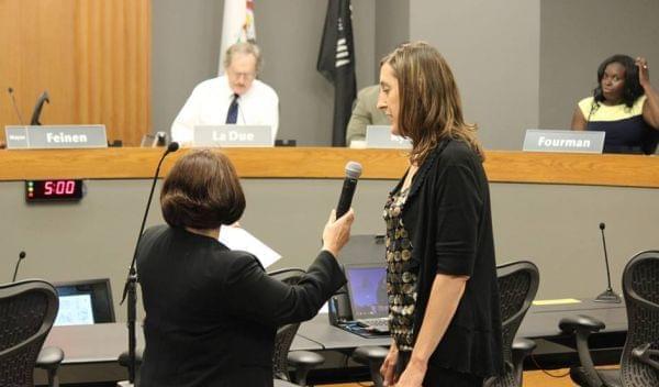 Angie Brix is sworn in, after being appointed to the District Three Champaign City Council seat. 