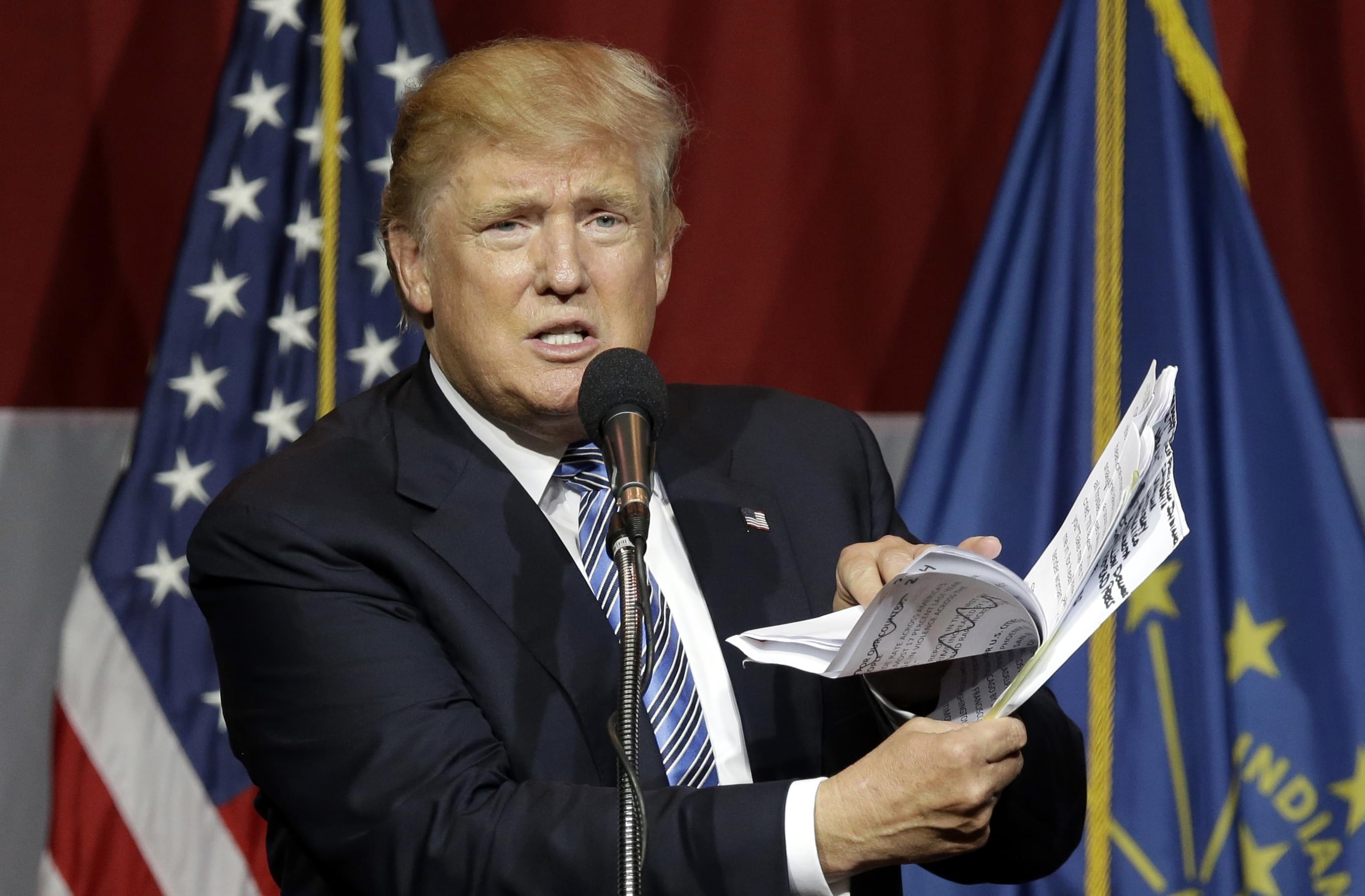 Republican presidential candidate Donald Trump, speaking at a rally in Westfield, Indiana on Tuesday.
