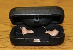A set of modern hearing aids, which can cost anywhere from $1,500 to $4,000 each.