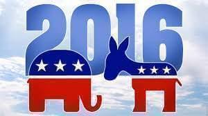 Election 2016 logo featuring donkey and elephant