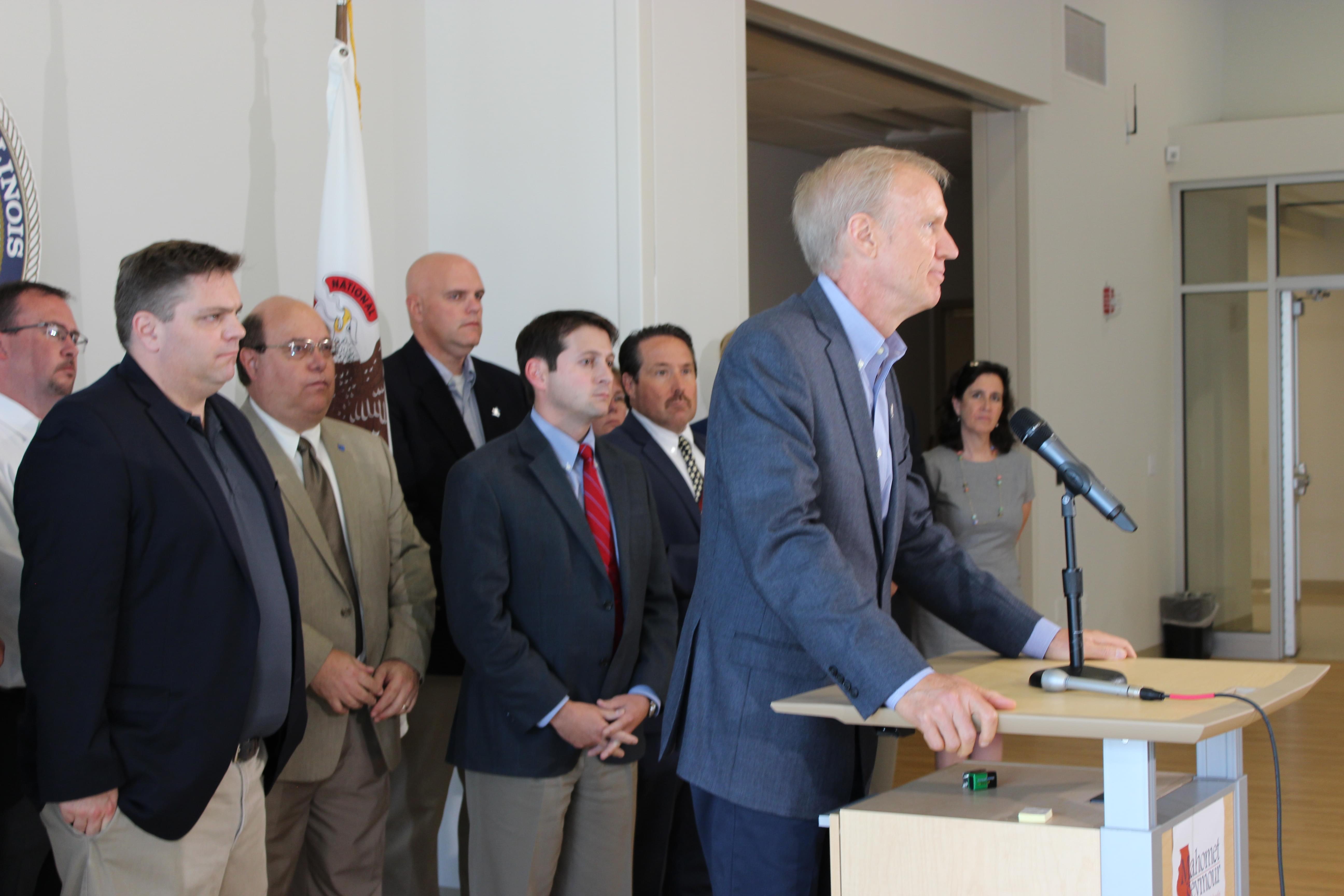 Gov. Bruce Rauner during an appearance at a school in Mahomet June 1.
