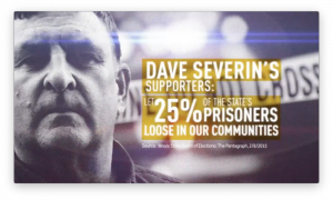Screen capture from a TV campaign ad from State Rep. John Bradley, D-Marion, attacking his GOP opponent, Dave Severin, over criminal justice reform.