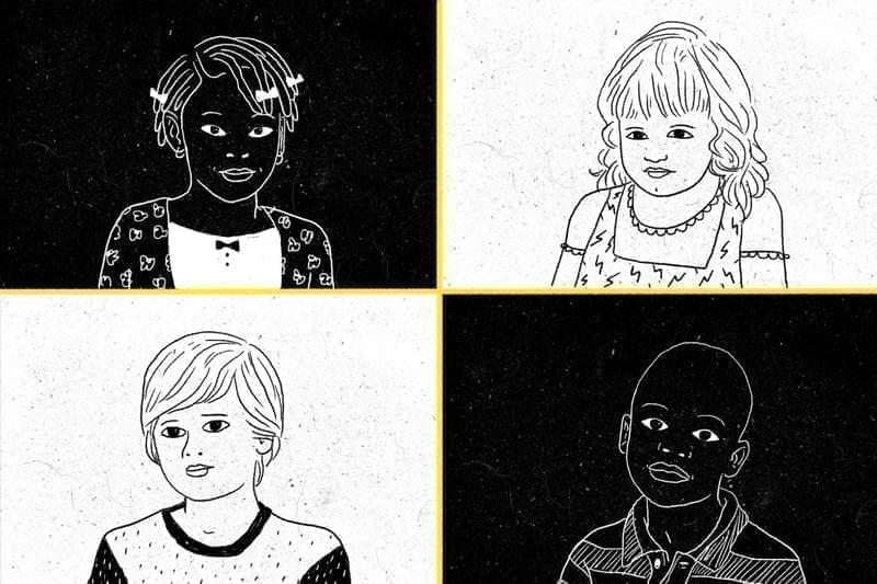 Slide showing four children of different races.