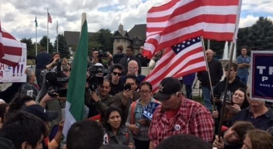 : A mix of Donald Trump supporters and protesters stood outside the Bolingbrook Golf Club as the presidential candidate visited for a fundraiser.