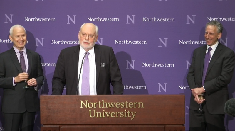Sir  Fraser Stoddart, chemistry professor at Northwestern University, speaks at a news conference on Wednesday, October 5, 2016. Stoddart is one of three recipients of the 2016 Nobel Prize in Chemistry.