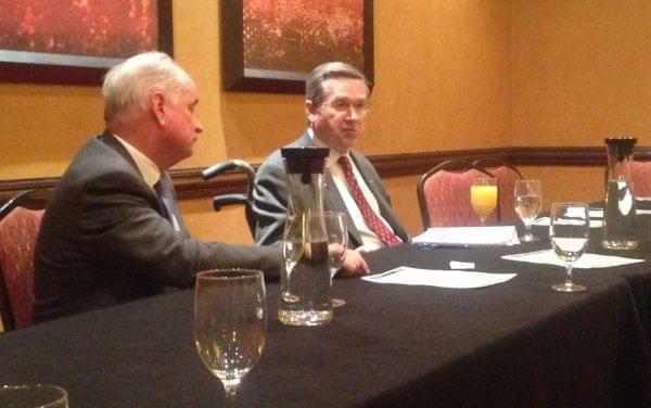 Republican State Representative Dan Brady (L) and GOP U.S. Senator Mark Kirk (R) at the Marriott Hotel in Normal.