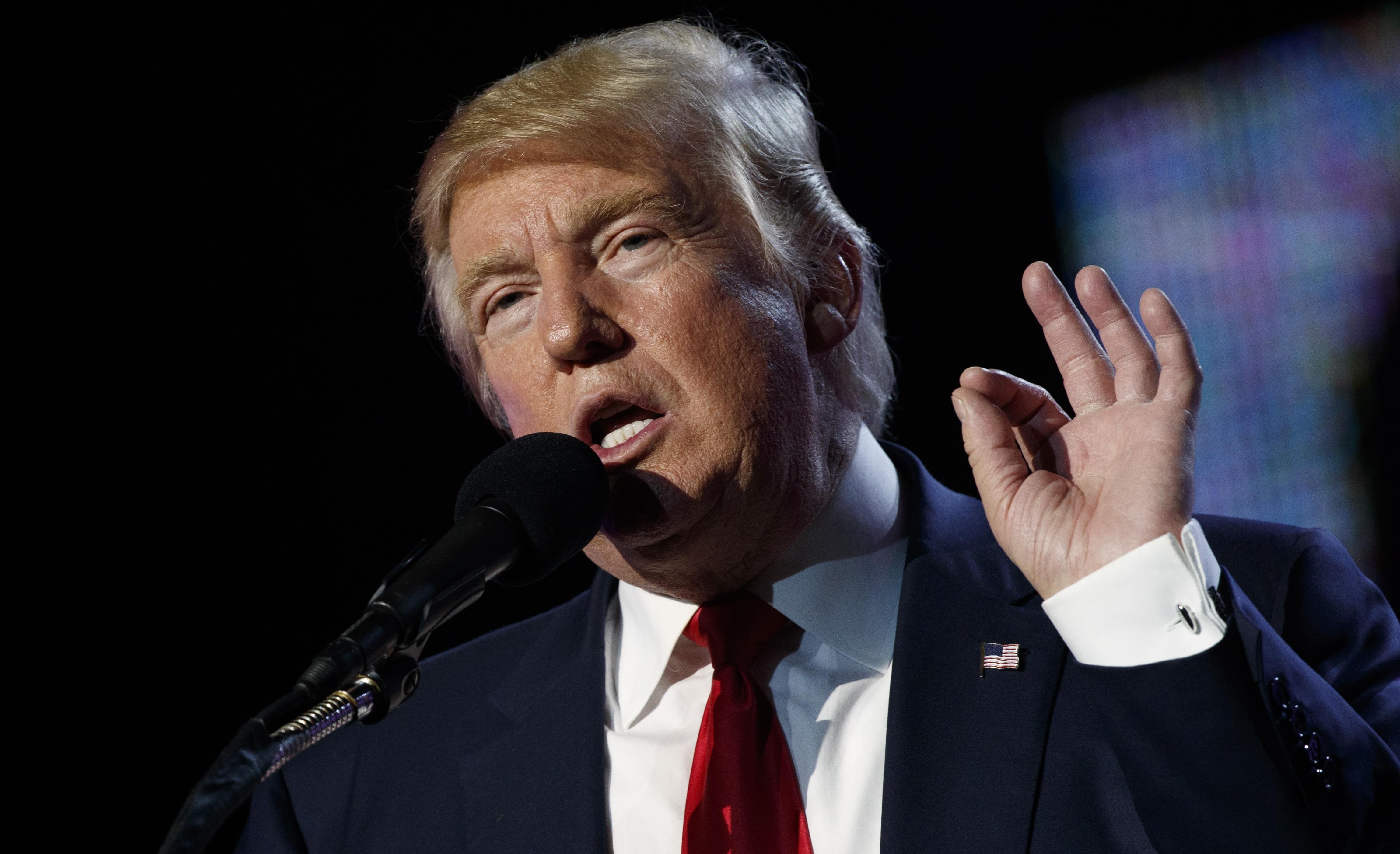Republican presidential candidate Donald Trump speaks to the Republican Hindu Coalition, Saturday, Oct. 15, 2016, in Edison, N.J.