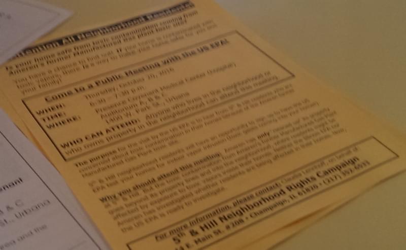 Flyer promoting last week's meeting for residents in Champaign's 5th and Hill neighborhoods. 