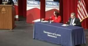 Sen. Mark Kirk and U.S. Rep. Tammy Duckworth at a Springfield debate..