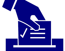 Graphic of hand placing ballot in ballot box. 