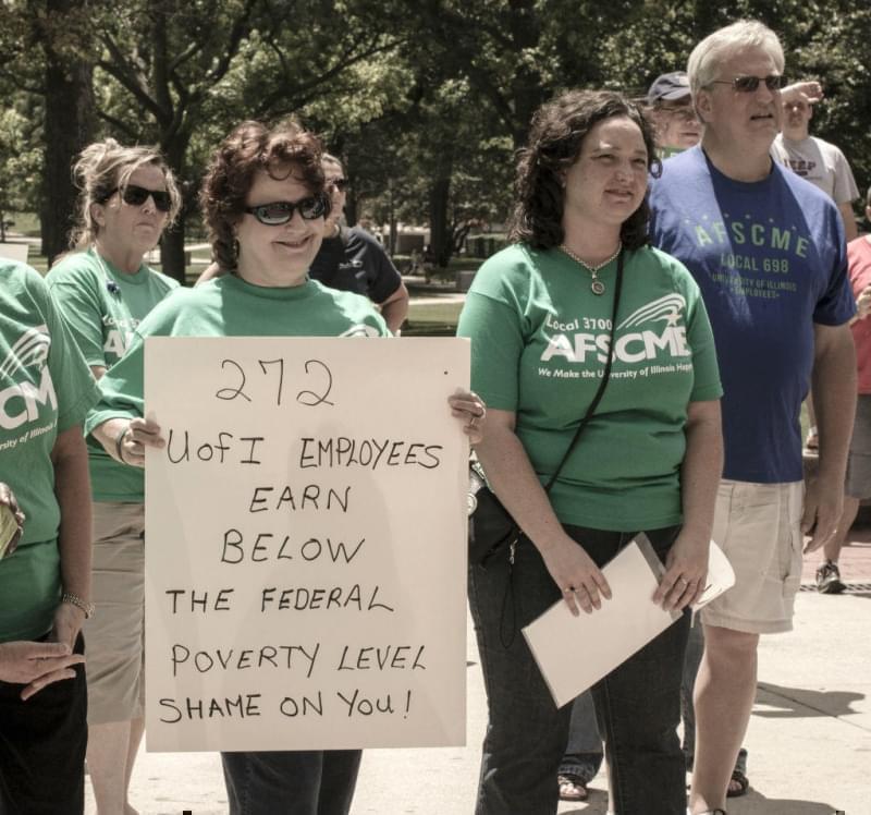 AFSCME members protested at the University of Illinois in the spring.