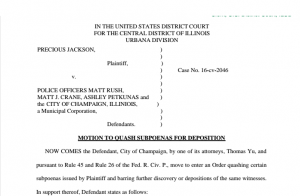 Screenshot of the latest City of Champaign filing in an excessive force lawsuit filed by Precious Jackson.