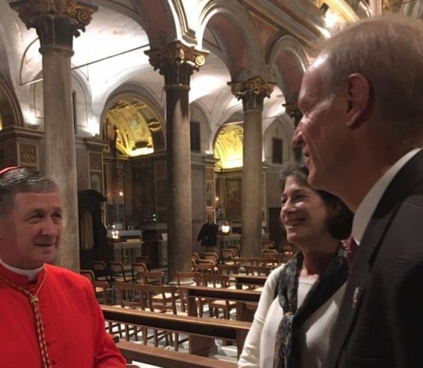 Cardinal Blase Cupich, Diana Rauner and Gov. Bruce Rauner at the Vatican in Rome. 