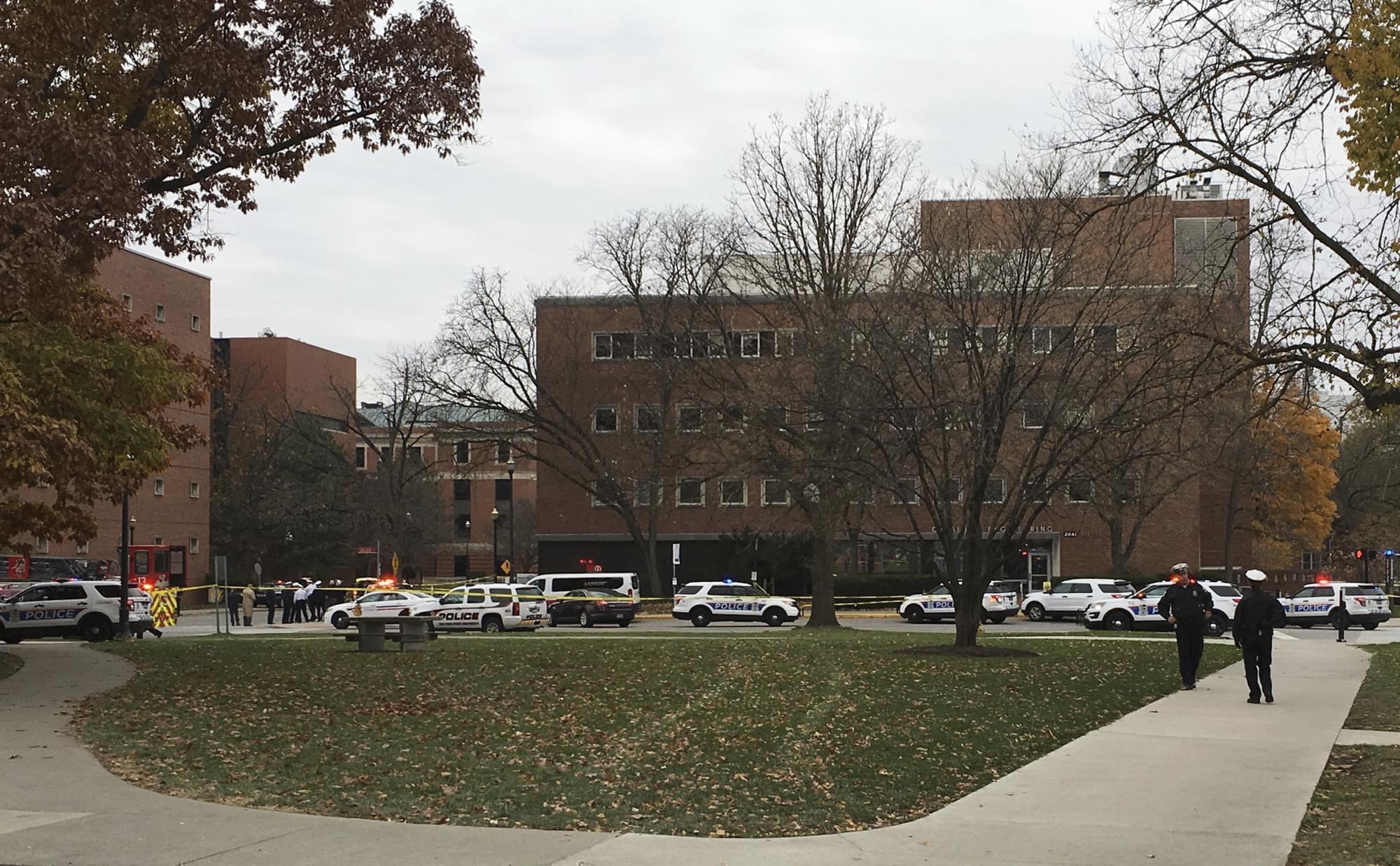 Police respond to reports of an active shooter on campus at Ohio State University on Monday, Nov. 28, 2016, in Columbus, Ohio.