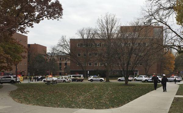 Police respond to reports of an active shooter on campus at Ohio State University on Monday, Nov. 28, 2016, in Columbus, Ohio. 