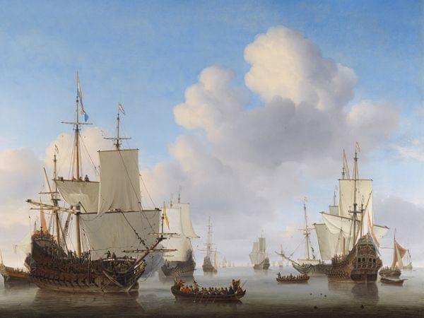 Dutch men-o'-war and other shipping in a calm