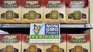A non-GMO shelf label at a Whole Foods store in Portland, Oregon.