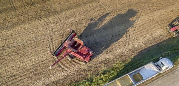 A central Illinois farmer harvests corn toward the end of the 2016 harvest season.