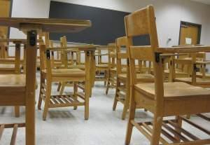 Chairs in a school classroom.