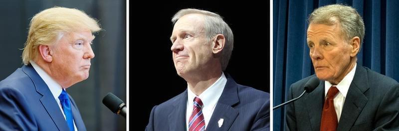 From left: President-elect Donald Trump, Gov. Bruce Rauner, and House Speaker Michael Madigan
