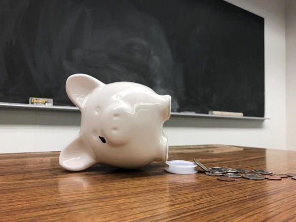 A piggy bank lying on its side.
