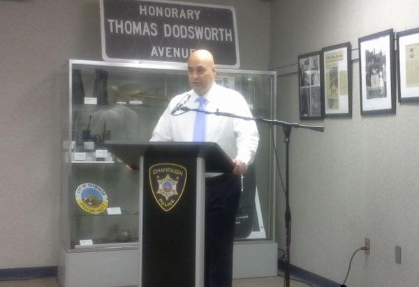 Champaign Police Lt. of Investigations David Shaffer announces the arrests of suspects in the murders of Hakim Vineyard and Robert Lee Brown.
