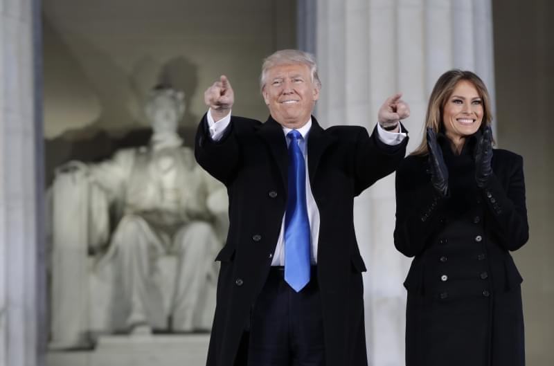President-elect Donald Trump and his wife Melania Trump arrive at a pre-Inaugural "Make America Great Again! Welcome Celebration" at the Lincoln Memorial in Washington, Thursday, Jan. 19, 2017.