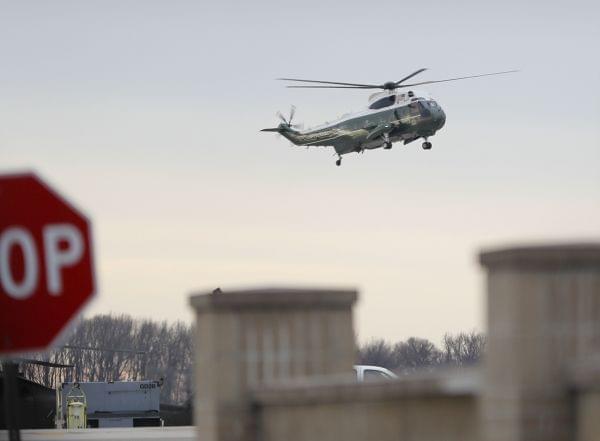 Marine One, with President Donald Trump, lands at Dover Air Force Base, Del. Wednesday, Feb. 1, 2017. Trump traveled to Dover AFB to meet with family members of Chief of Special Warfare Operator William "Ryan" Owens 36, of Peoria.