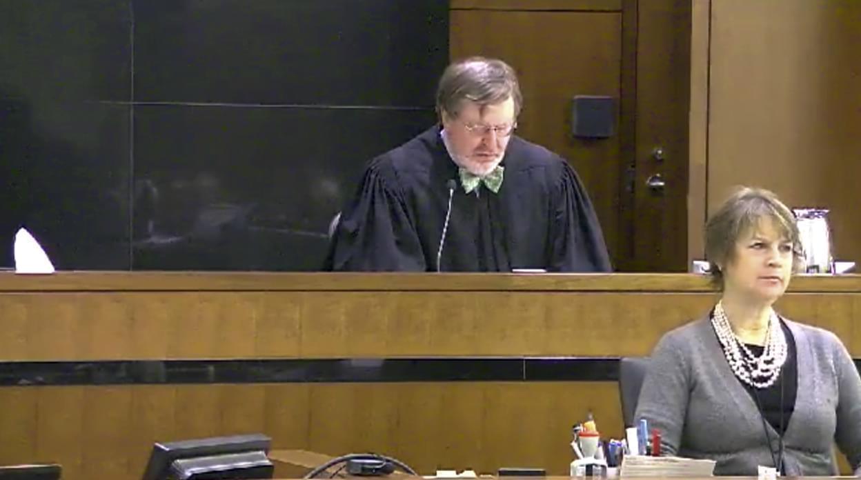 This still image taken from United States Courts shows Judge James Robart listening to a case at Seattle Courthouse on March 12, 2013 in Seattle. Robart placed a nationwide hold on President Donald Trump's executive order, banning travel to the
