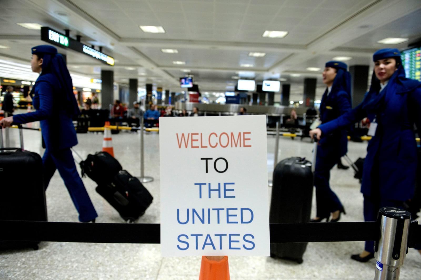 A sign at Washington Dulles International Airport welcomes travelers. 