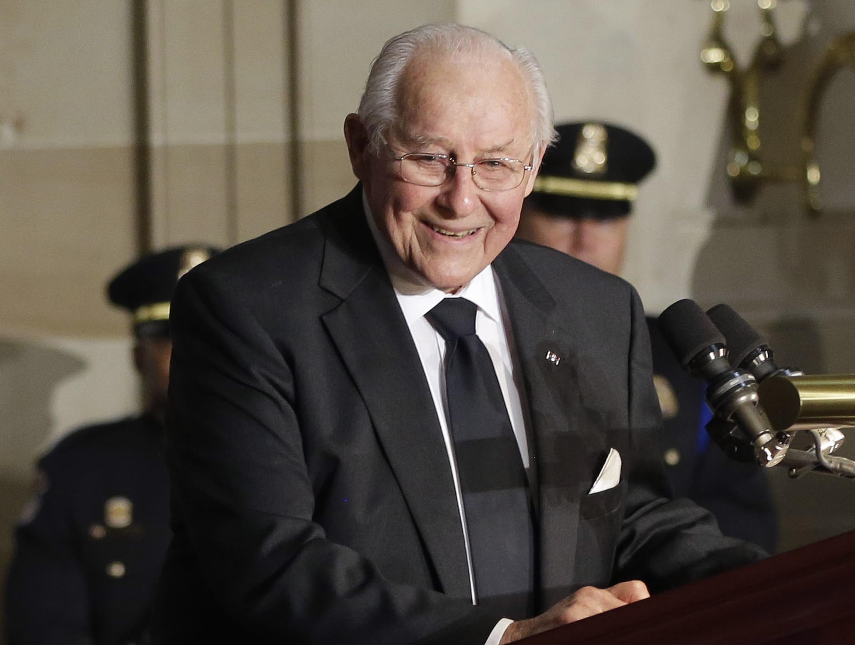 In this photo taken Oct. 29, 2013, former House Minority Leader Bob Michel speaks on Capitol Hill in Washington.
