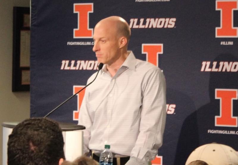 John Groce takes questions from the media at Memorial Stadium Saturday.