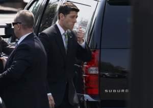 House Speaker Paul Ryan of Wis. leaves the White House in Washington Friday after meeting with President Donald Trump.