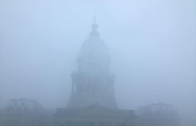 State capitol in the rain.