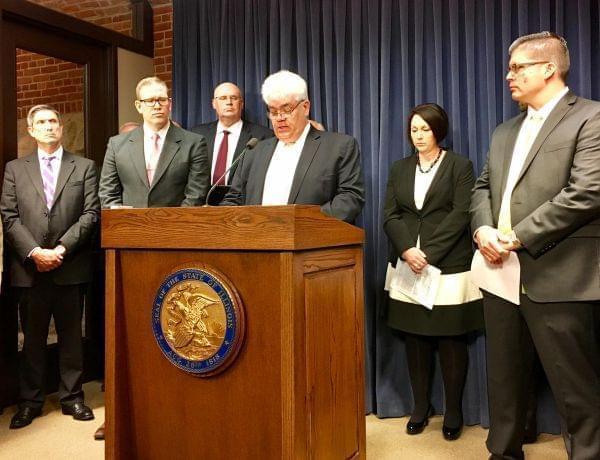 Art Ryan, superintendent of Cahokia schools, addresses media with other superintendents who are plaintiffs in a lawsuit against Gov. Bruce Rauner and the State Board of Education.