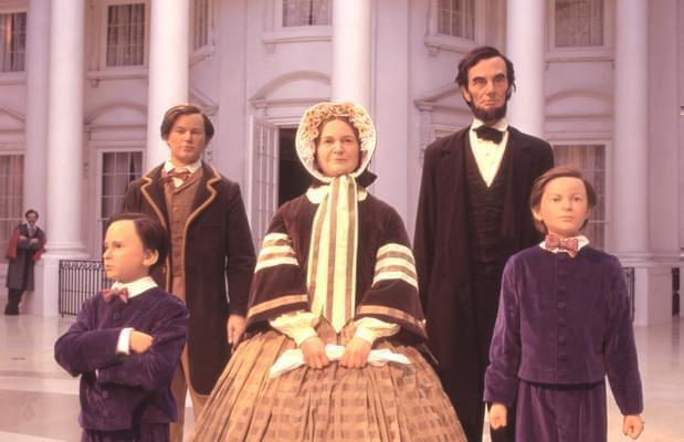 Lincoln Family in the Lincoln Presidential Museum Entry Plaza. John Wilkes Booth can be seen watching them.