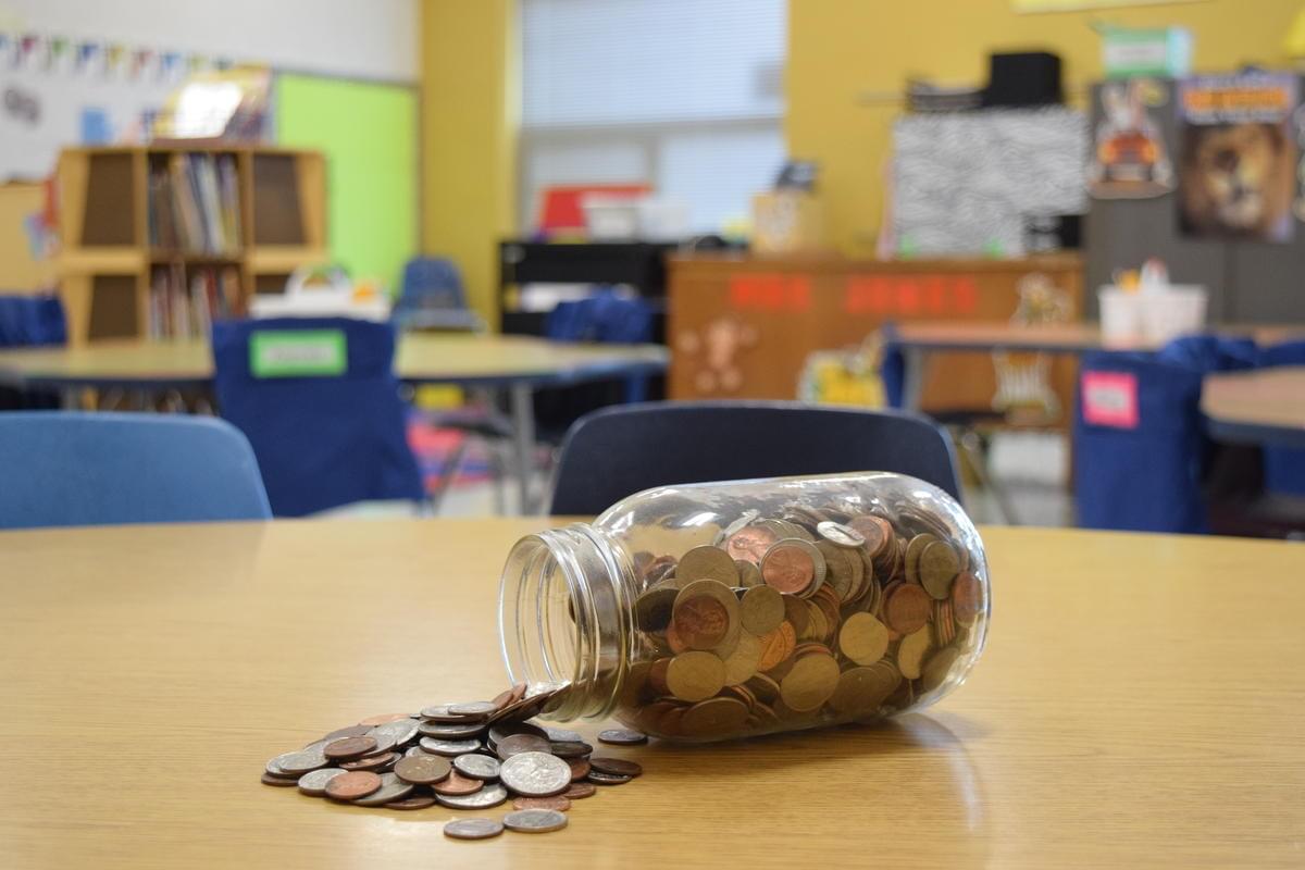 Jar of pennies tipped over.
