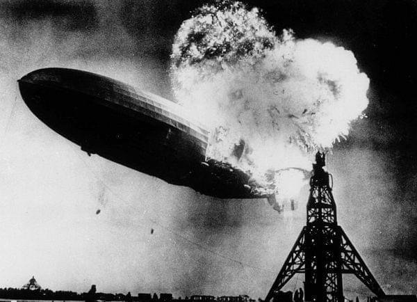 Explosion and crash of the airship Hindenburg on May 6, 1937 at Lakehurst, New Jersey.