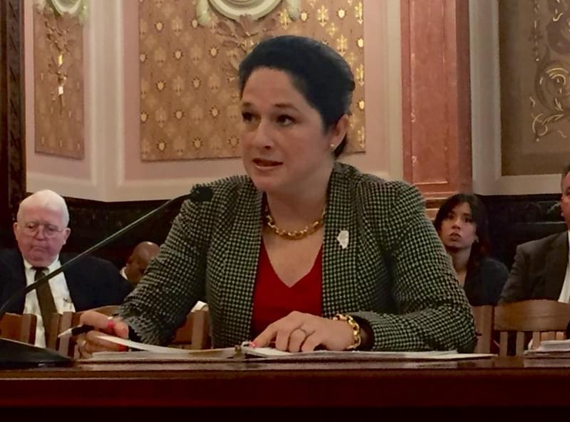 Illinois Comptroller Susana Mendoza testifies at a legislative hearing on Tuesday May 9.
