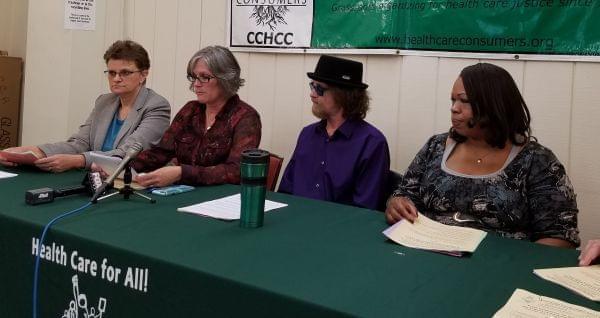 Participants in news conference held by Champaign County Health Care Consumers